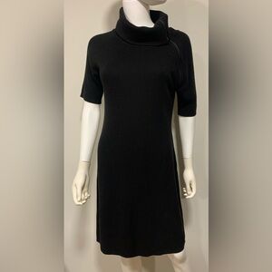 Calvin Klein Black Cowl Asymmetrical Zip Neck Sweater Dress Short Sleeve Size M